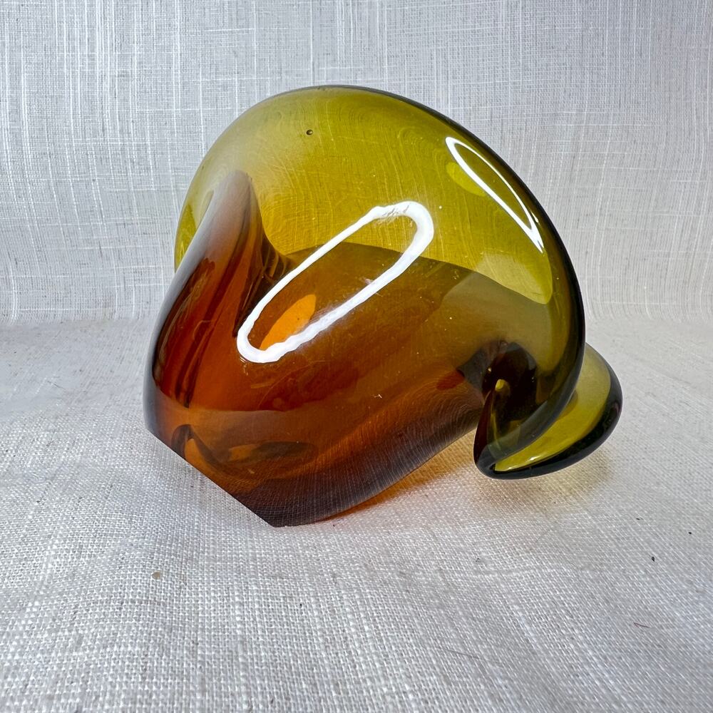 Mid Century Murano Style Art Glass Clam Shell Bowl: Yellow Ochre Sommerso Vase - Picture 4 of 12